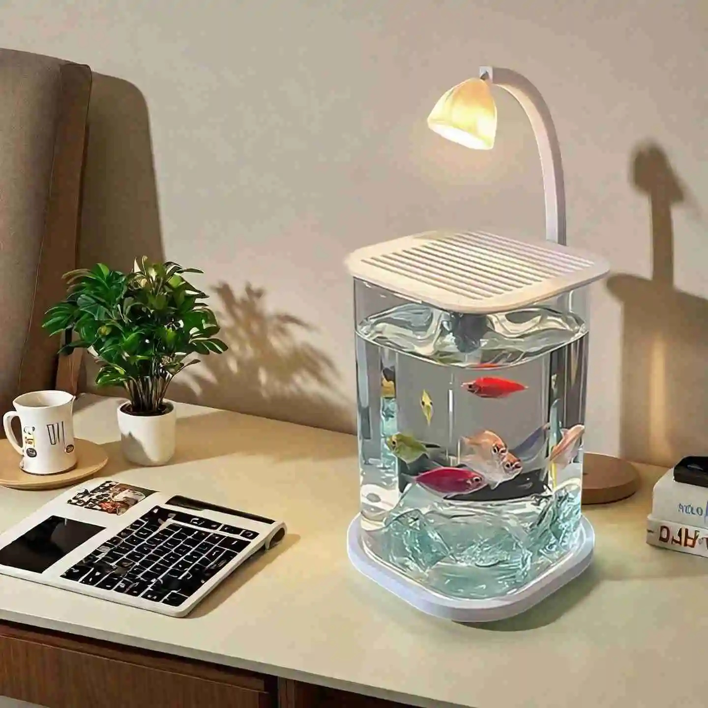 Mini Aquarium de bureau en ver - Fish Toy In Aquarium avis et prix